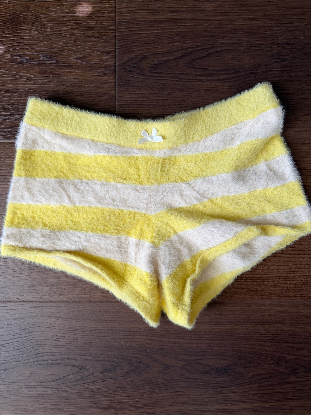For Love & Lemons Yellow & Cream Striped High-Waist Lounge Shorts